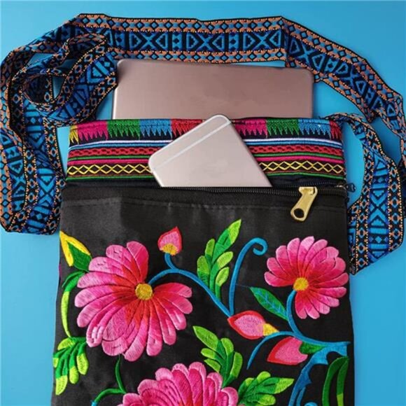 Hobo Crossbody Bag for women, Vintage Ethnic Tribal Embroidered Boho Hippie Tote - Picture 5 of 7